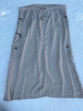 Zenergy by Chico's Cargo Midi Skirt Tan Size 2 (L) Tencel Cotton